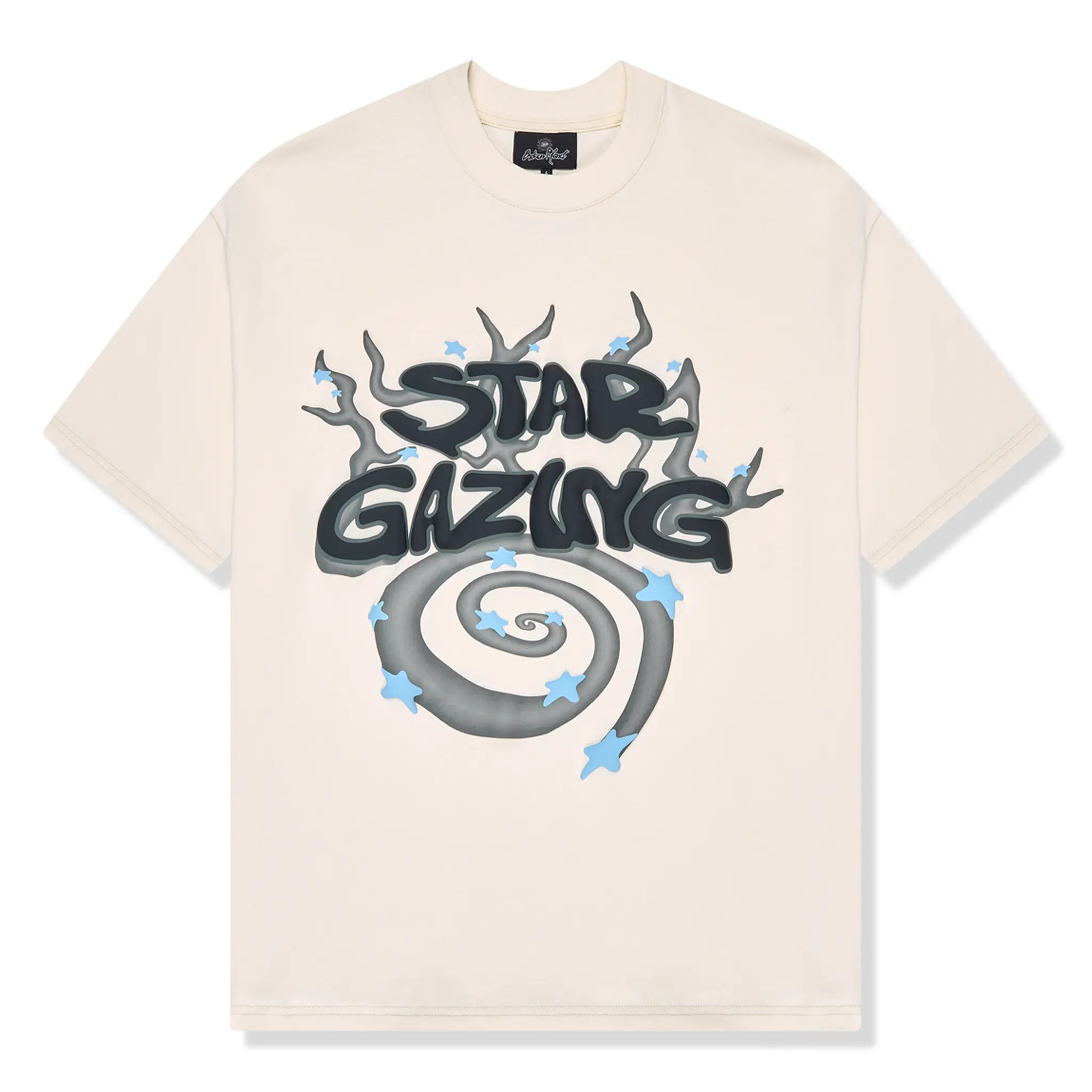 Front view of Broken Planet Stargazing Vanilla White T Shirt